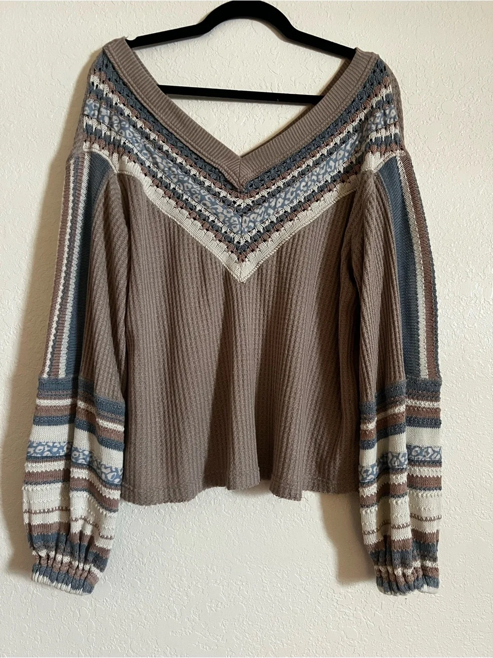 Free People Copenhagen Thermal long sleeve top in a soft beige (XS)
